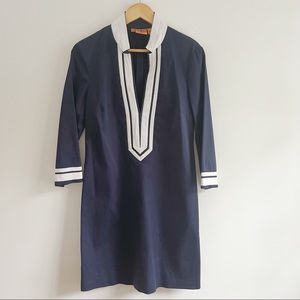 Tory Burch Dark Blue and White Long Sleeve Dress